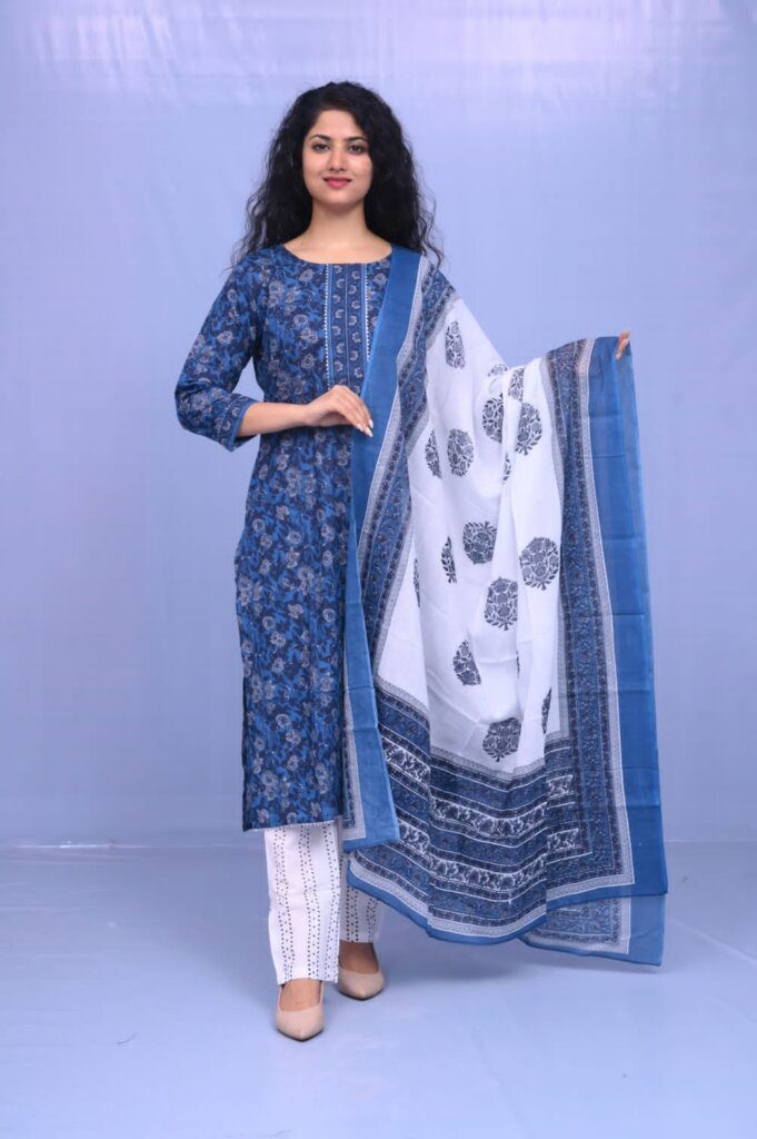 hand block printed applique suit