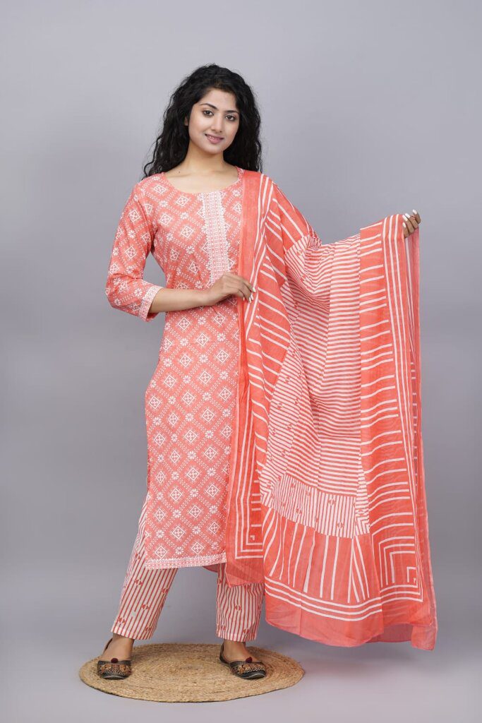 hand block pirnted cotton suit