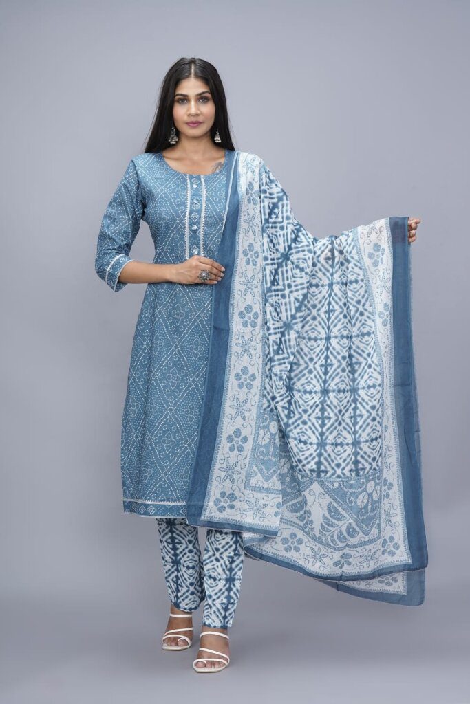 Fashionable Cotton Suit with ciffion dupatta