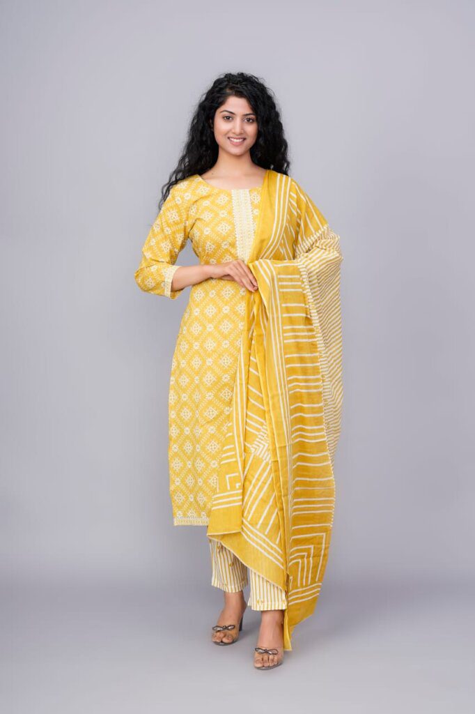 Bagru Hand Block Printed Chanderi Suit Set With Chanderi Dupatta